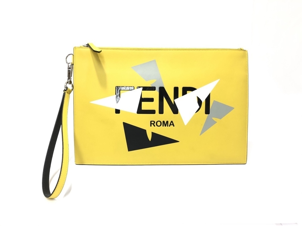 Fendi Monster Leather Clutch Bag Yellow Shoulder